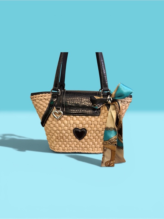 Brighton Handbags - Brighton brand Woven Shoulder Tote with Black Trim and Heart Charm